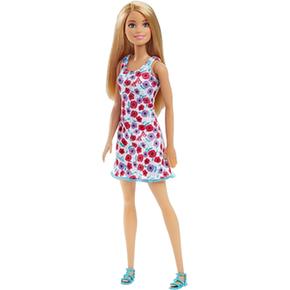 Barbie – Muñeca Rubia Chic Vestido Flores Pequeñas Rojo Y Morado