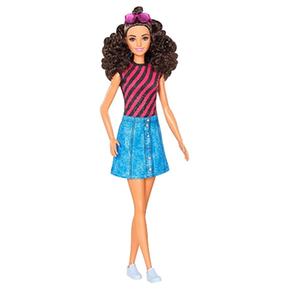 Barbie – Muñeca Fashionista Falda Vaquera Camiseta Rayas