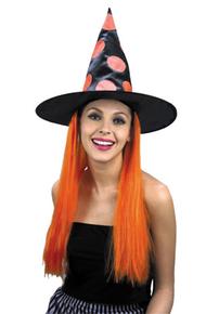 Sombrero Bruja Con Pelo Naranja