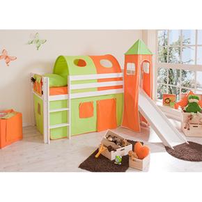 Cama Semi Alta Con Tobogan Naranja-verde Upali Dreams