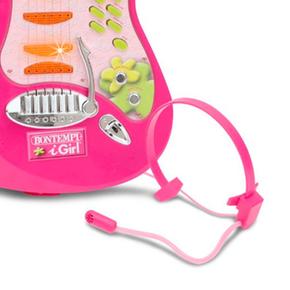 Guitarra Rock Electrónica Y Micrófono Casco Rosa 3ALqj5R4