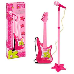 Guitarra Eléctrica Con Micrófono Y Amplificador Rosa