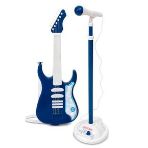 Guitarra Eléctrica Con Micrófono Y Amplificador En Azul Y Blanco