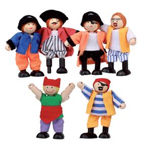 Set De 6  Muñecos Piratas De Madera