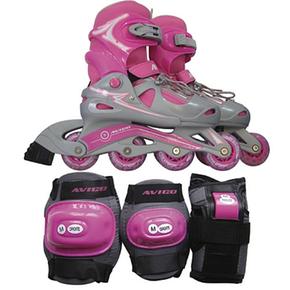 Set Patines En Línea Y Protecciones Stats 30/33 Rosa Avigo