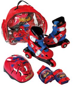 Spider-man Mochila Con Patines En Línea Triskate Con Casco Y Protecciones Talla 28-31