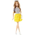 Barbie – Muñeca Barbie Fashionista Falda Amarilla Top Gris Lunares Blancos