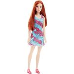 Barbie – Muñeca Pelirroja Chic Vestido Azul Flores Blanco Y Rosa