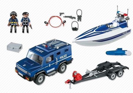 Furgón de policía de Playmobil con lancha